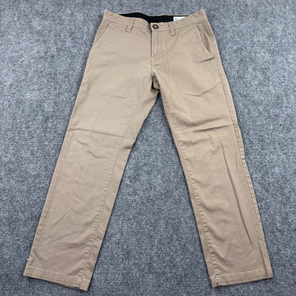 Volcom Mens Chino Pants Tan Straight Fit 30W 30L Casual Workwear - Picture 2 of 12